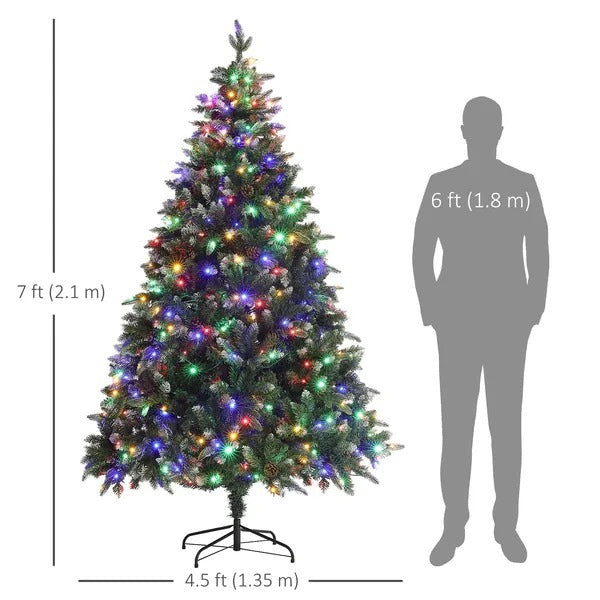 CA Local 7 ft Prelit Artificial Christmas Tree With Dual Colour LED Light, Hinged Xmas Tree For Home Office Holiday