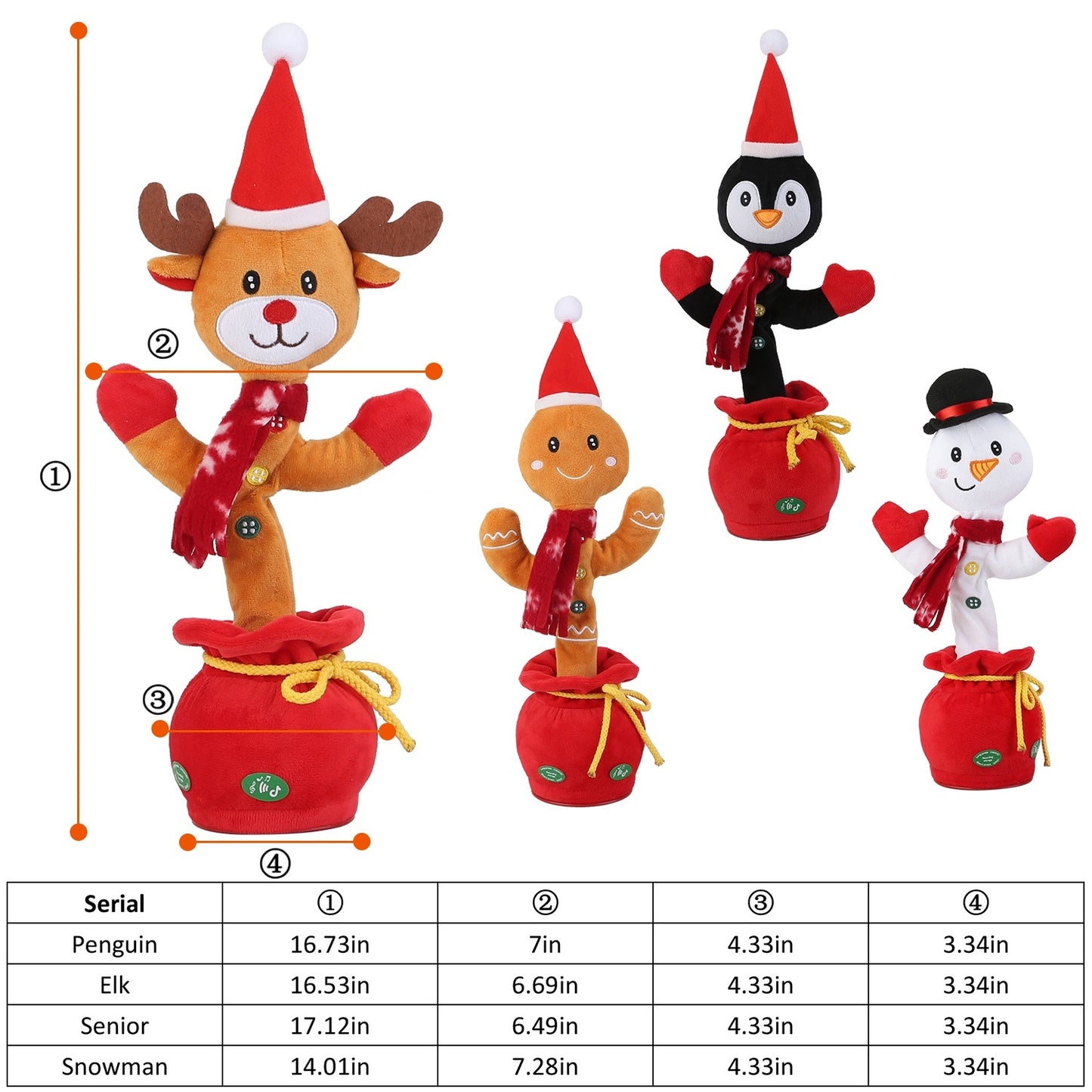 US Local 1Pc Penguin Or Elk Kid Electric Dance Toy Christmas Elk Snowman Senior Penguin Plush Toy Interactive Sing Song Whirling Mimicking Recording Light Up Toy