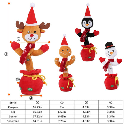 US Local 1Pc Penguin Or Elk Kid Electric Dance Toy Christmas Elk Snowman Senior Penguin Plush Toy Interactive Sing Song Whirling Mimicking Recording Light Up Toy