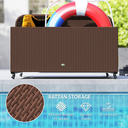 US Local Rattan Pool Float Storage Organizer With Wheels, Brown