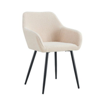 US Local Leisure Modern Living Dining Room Accent Arm Chairs Club Guest With Strong Black Metal Legs, Set Of 2, TEDDY Fabric Beige