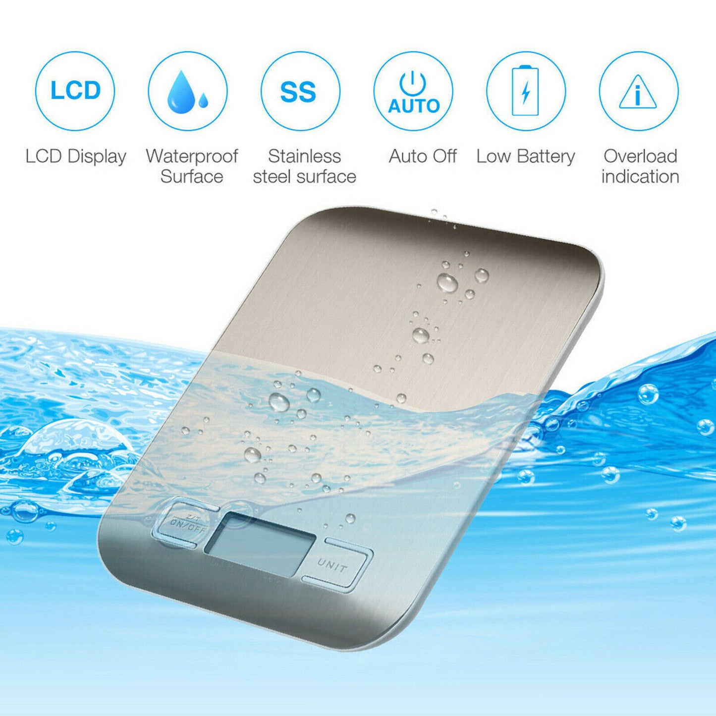 US Local Digital Electronic Kitchen Food Diet Postal Scale Weight Balance 5KG 1g 11lb Kitchen Scales Stainless Steel Weighing For Food Diet Postal Balance Measuring LCD Precision Electronic