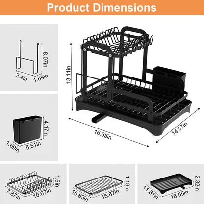 US Local 1Pc  2-Tier Dish Drying Rack For Kitchen Counter Space Saving Rustproof Dish Rack With Drainboard Detachable Kitchen Drainer Organizer Set With Utensil Holder Bowl Rack Dish Rack Chopping Board Rack
