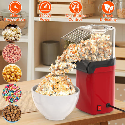 US Local Hot Air Popcorn Popper Maker With Measure Cup And Butter Warmer 1200W Oil-Free Easy To Use 8Cups Mini Popcorn Maker Machine For Home