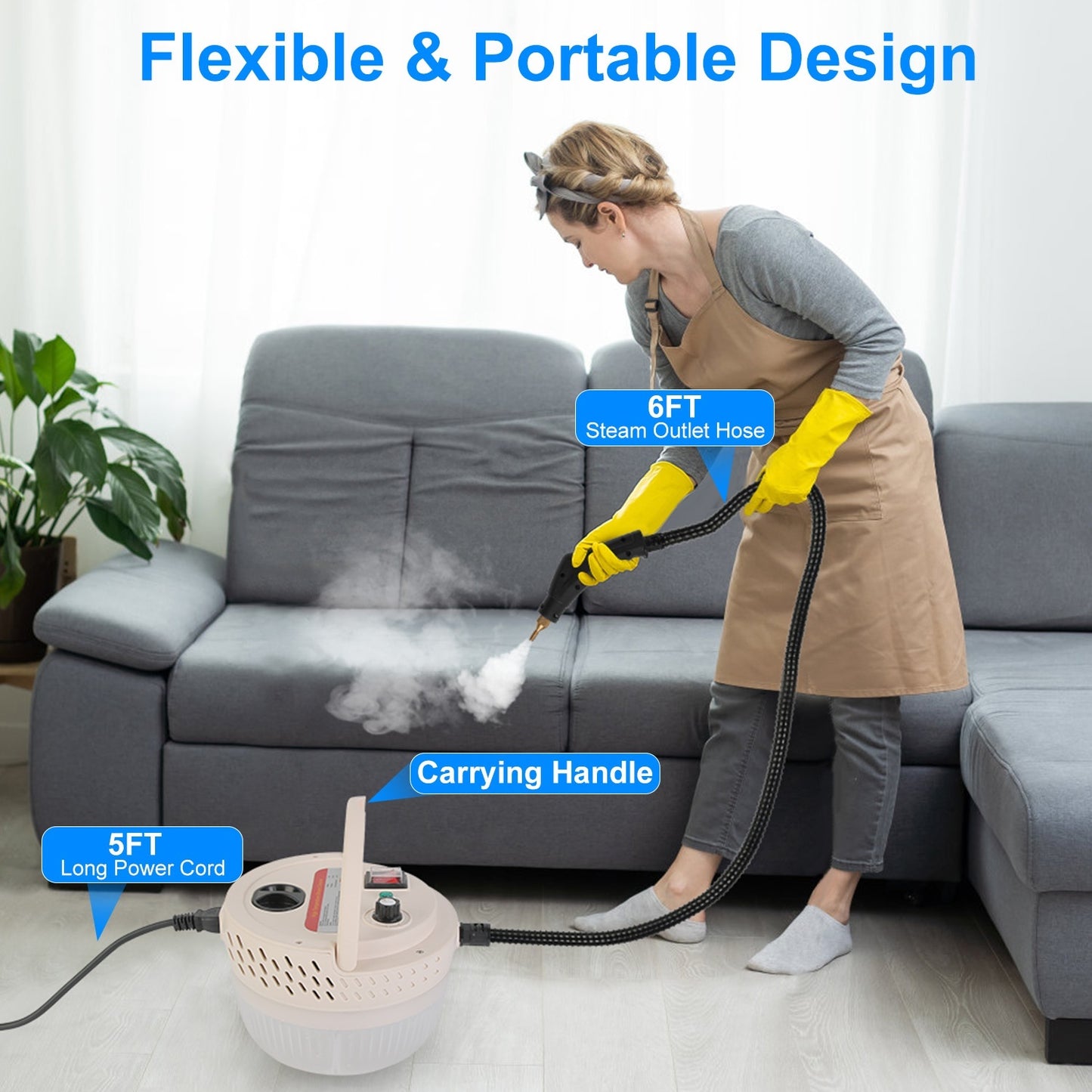 US Local 1Pc 2500W Handheld High Temperature And Pressure Steamer Cleaner With 1400ML Tank 9 Accessories 6 Steam Levels For Dirt Grease Grout Tile Floor Couch Car