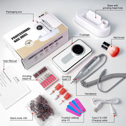 US Local Electric 45000RPM Nail Drill Machine Rechargeable Portable Nail File Electric DIY Nail Drill Kit With Smart LCD Screen For Gel Nail Manicure And Pedicure Reflective Body Etc