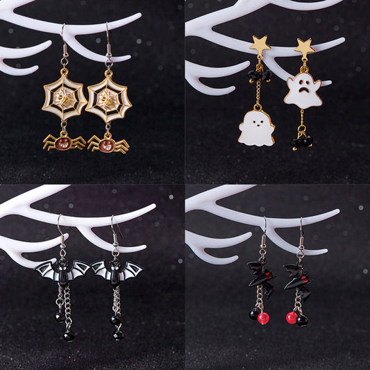 Dark Style Halloween Spider Web Earrings Bat Ghost Asymmetric Halloween