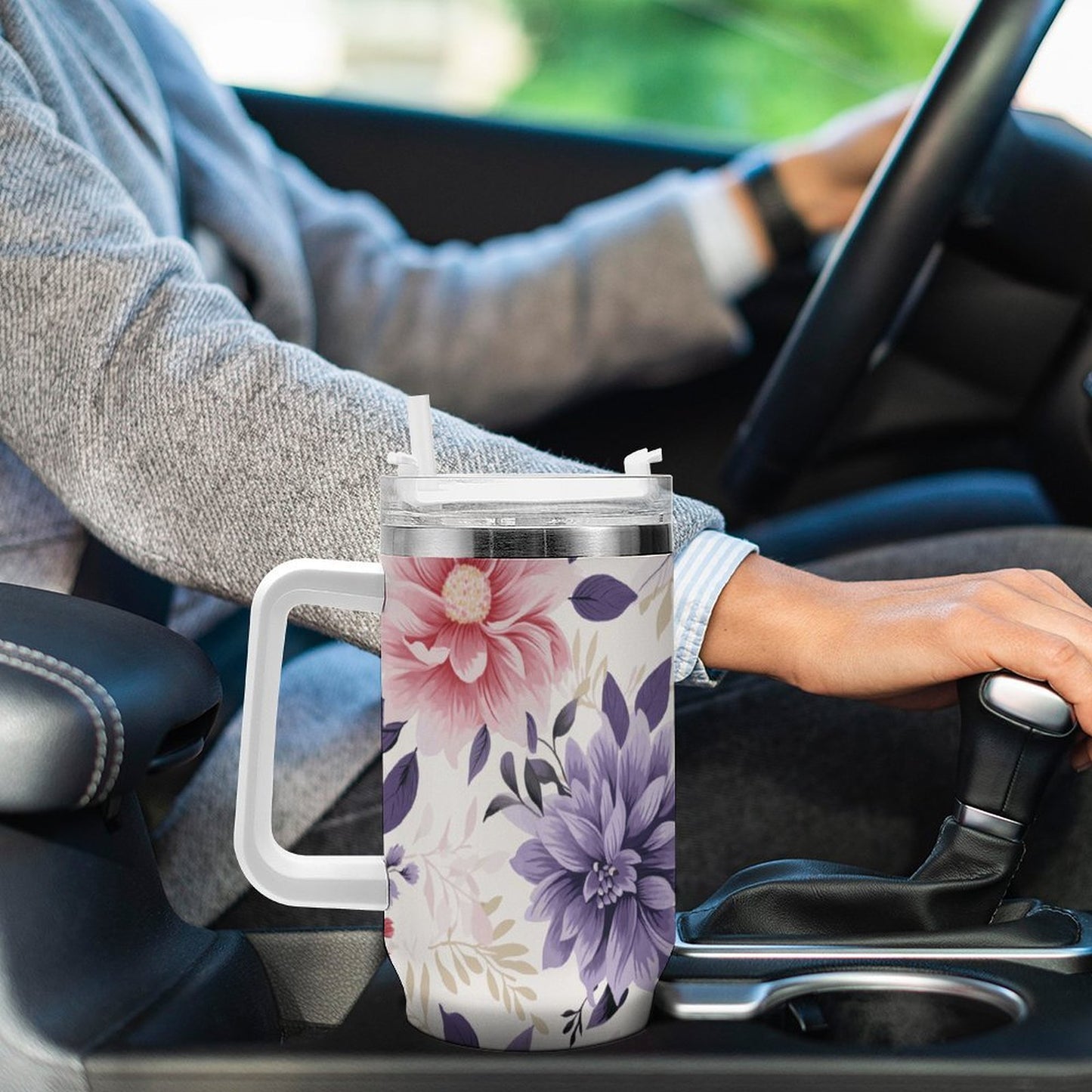 PHDT00434 POD US Local Tumbler 40 oz Large Capacity Car Cup Plain, Chinoiserie, Flower