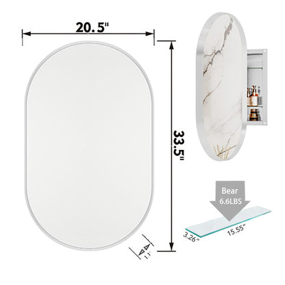 US Local 20x34 Inch Oval Recessed Metal Frame Bathroom Wall Cabinet With Mirror And Adjustable Shelves