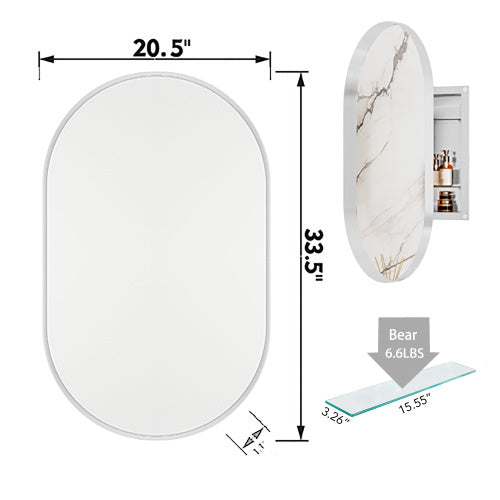 US Local 20x34 Inch Oval Recessed Metal Frame Bathroom Wall Cabinet With Mirror And Adjustable Shelves