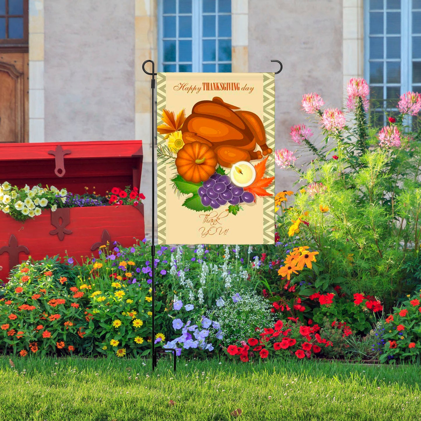 1Pc Garden Flag Stand Flagpole Weatherproof Wrought Iron Coated Yard Flag Holder For Yard Flag Party Banner Fits 11.8x17.7in Flag For Christmas Halloween Outdoor Decoration