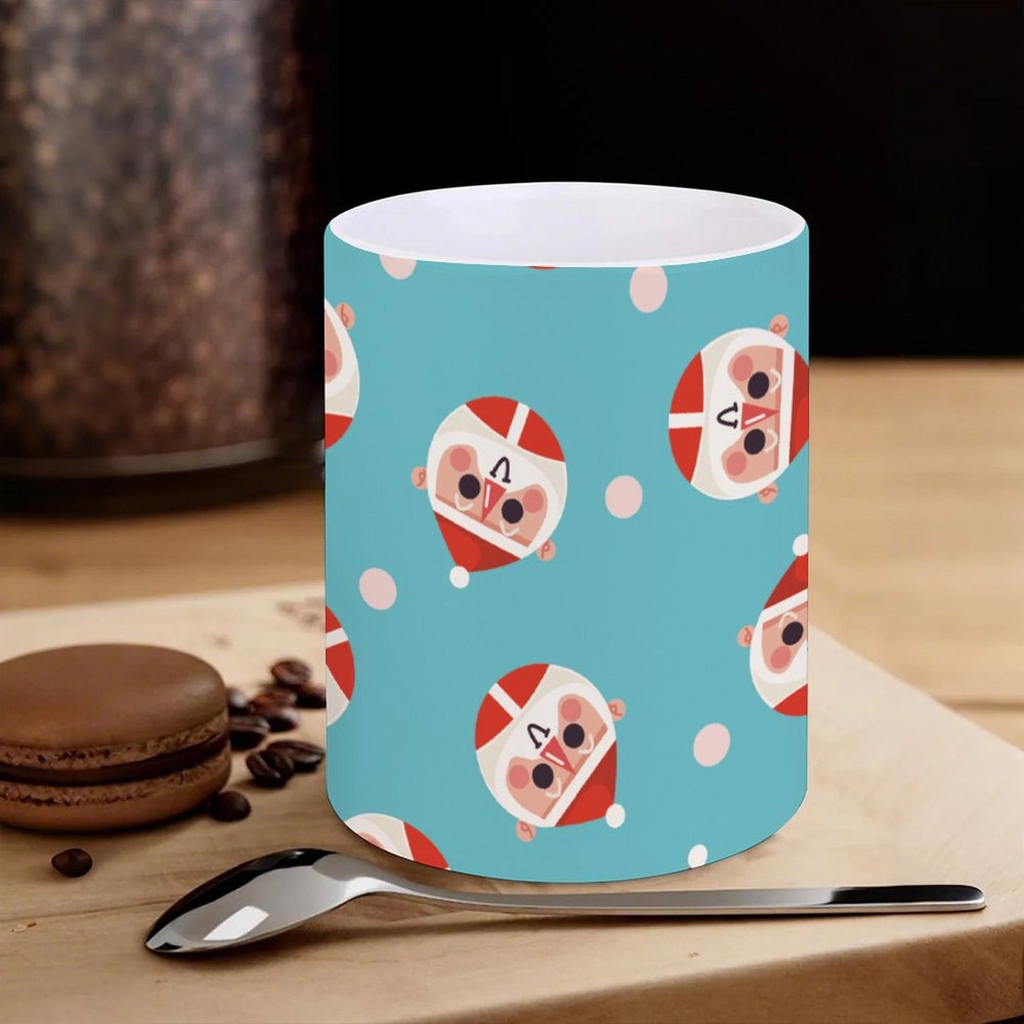POD US Local White mug with full print, Christmas Santa Claus Circle Blue 0070