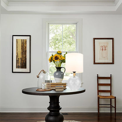 US Local Small Table Lamp For Bedroom Glass Bedside Lamps For Nightstand, Minimalist Night Stand Light Desk Lamp With Cylindric Fabric Shade