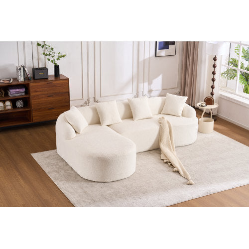 US Local LY-022 GREY COMPRESSION SOFA Combining Chaise Longue With 3-seater, Wood Grain Chenille Fabric, Full Sponge Compression Sofa,combined Sofa With 4 Pillows For Living Home Furniture Apartment