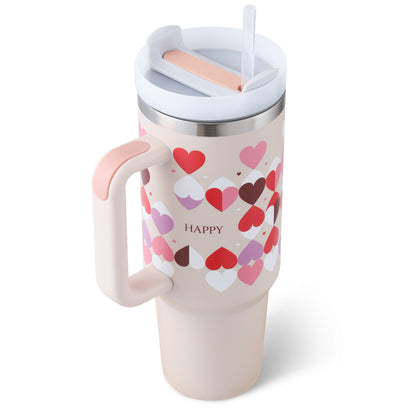 US Local 40 Oz Tumbler With Handle Straw Insulated, Stainless Steel Spill Proof Vacuum Coffee Cup Tumbler With Lid Tapered Mug Gifts For Valentine Lover Suitable For Car Gym Office Travel