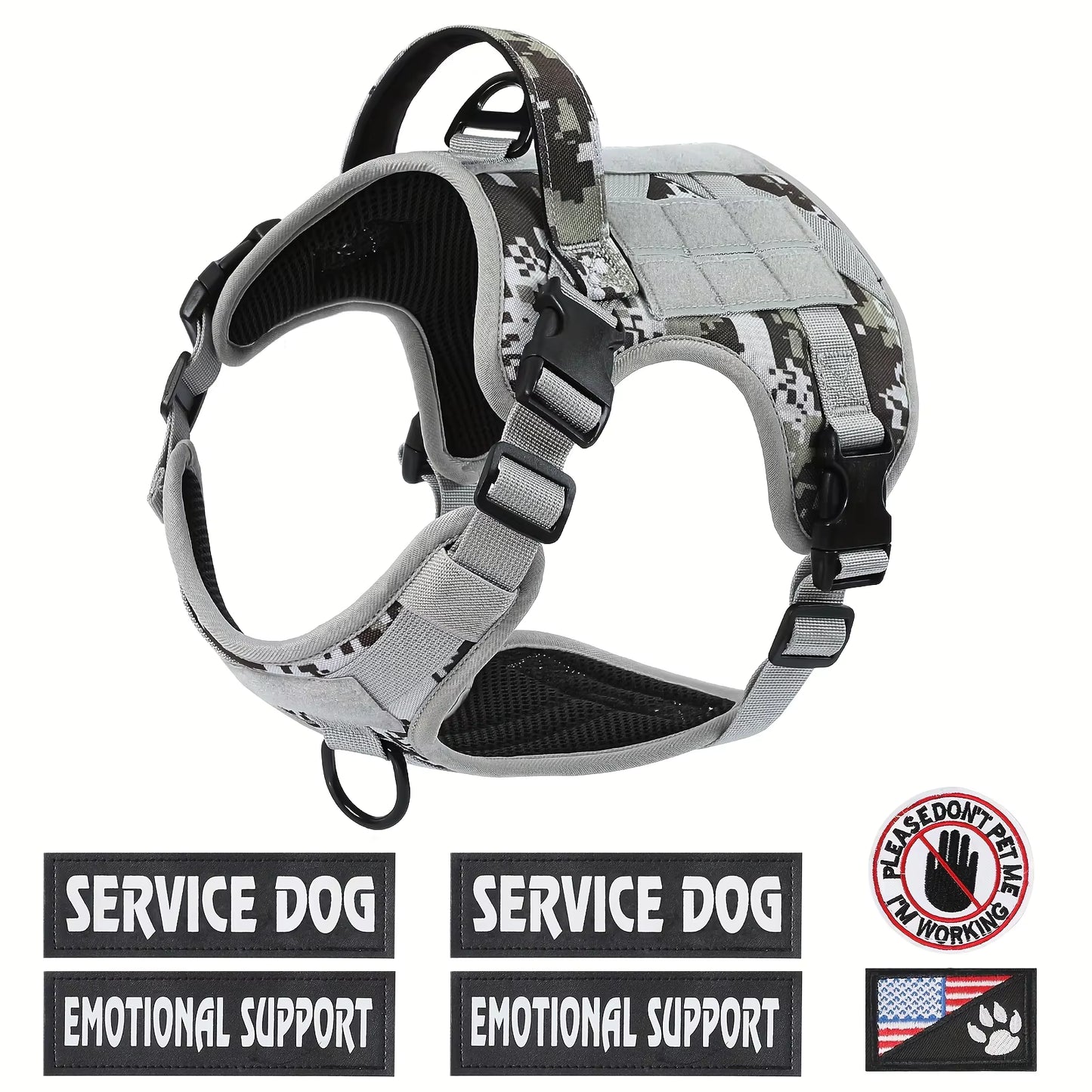 US Local American Local Tactical Pet Boobs Service Dog Harness Vest Adjustable Reflective Dog Harness Metal Buckle Hiking Training