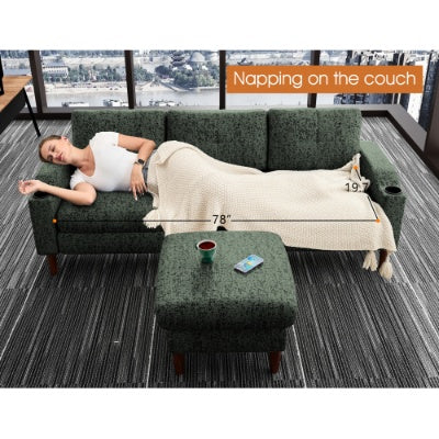 US Local Convertible Combination Sofa Sofa L Shaped Sofa With Footstools With Storage,Orange Sofa For Living Room, Living Room Bedroom Office Small Space 3 Seater Combination Sofa