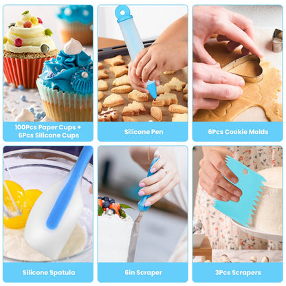 US Local 236Pcs Cake Decorating Kit Baking Tools Accessories Cake Decorating Supplies With Piping Tips Couplers And Bags Cookie Cutters Baking Cups Scrapers Flower Lifter With Storage Box