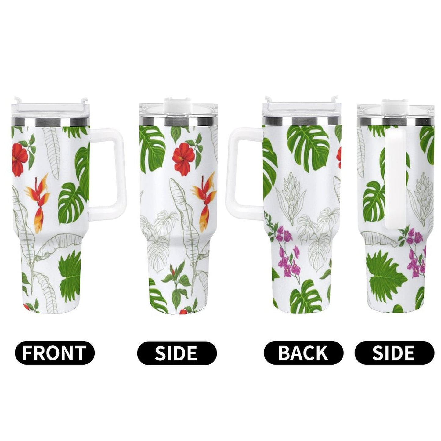 PHDT00219 POD US Local Tumbler 40oz Large Capacity Car Cup Tropical, Flower, Leaf