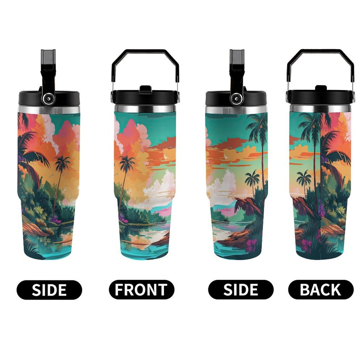 POD US Local Tumbler 30oz Large Capacity Car Cup Tropical, Island, Scenery Style