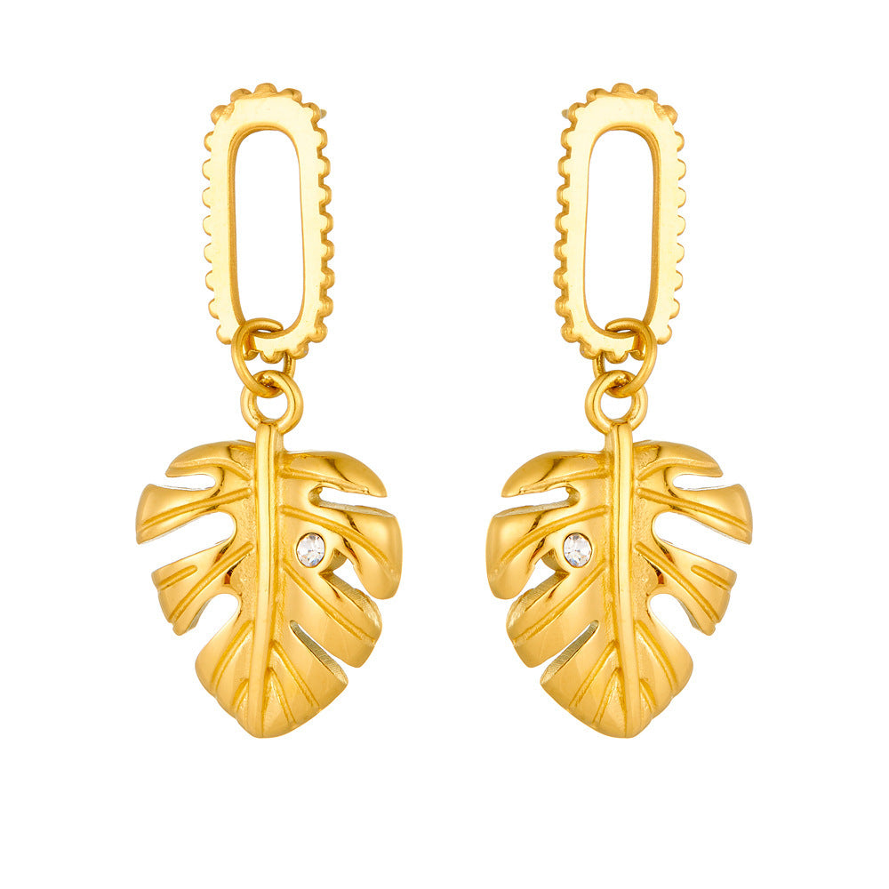 European And American Tassel Leaves Stainless Steel Non-fading Twist Earrings