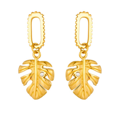 European And American Tassel Leaves Stainless Steel Non-fading Twist Earrings