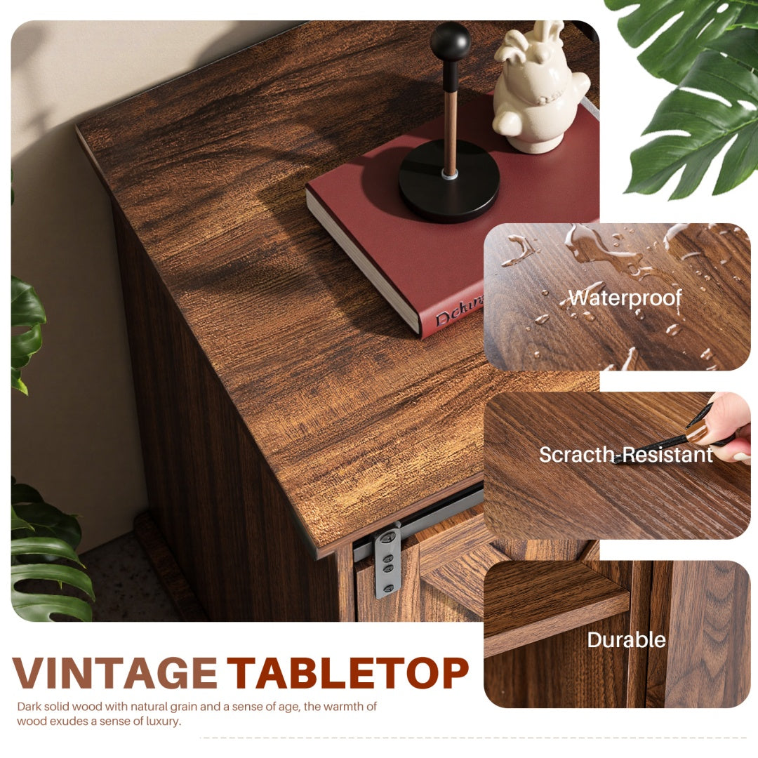 US Local 65-inch Solid Wood TV Cabinet With Double-layer Storage Space Sliding Door, Modern Living Room Furniture