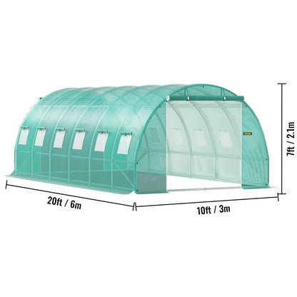 US Local VEVOR Walk-in Tunnel Greenhouse, 20 X 10 X 7 Ft Portable Plant Hot House W Galvanized Steel Hoops, 3 Top Beams, Diagonal Poles, 2 Zippered Doors  12 Roll-up Windows, Green