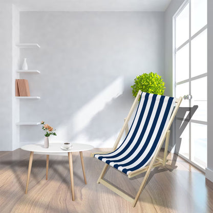 US Local Populus Wood Sling Chair Blue Stripe Broad Blue Stripe Dark Blue Folding Chaise Lounge Chair