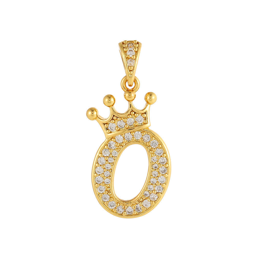 Gold Plated Copper Inlaid Zircon Crown 26 English Letters Full Diamond Pendant Parts