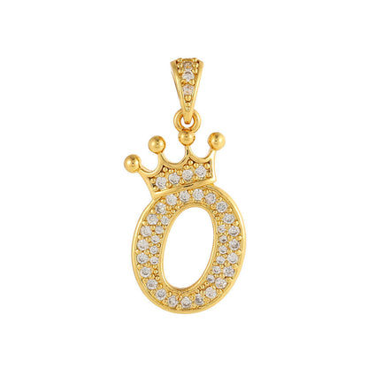 Gold Plated Copper Inlaid Zircon Crown 26 English Letters Full Diamond Pendant Parts