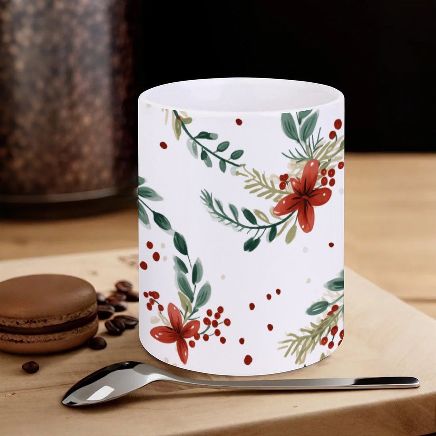 POD US Local White mug with full print, Christmas, Wreaths 0092
