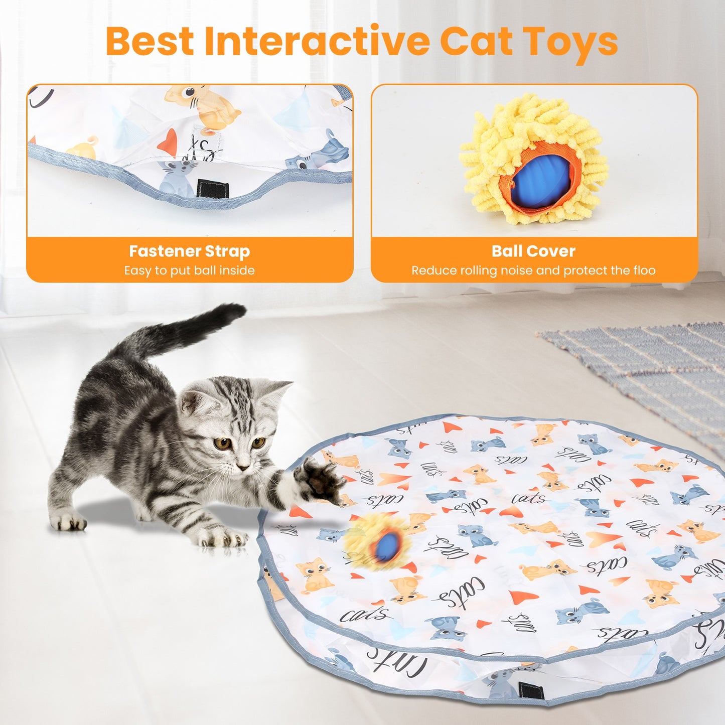 US Local 1Pc Cat Toys Ball Fast Rolling In Pouch Rechargeable Motion Activated Interactive Cat Toys For Indoor Cats Hide And Seek Mouse Catching Game