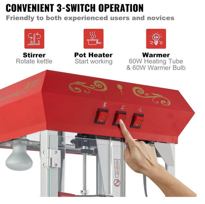 US Local Popcorn Popper Machine 8 Oz Countertop Popcorn Maker 850W 48 Cups Red