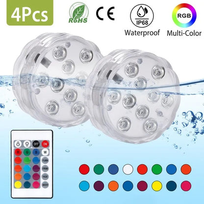 US Local 4Pcs Submersible RGB LED Lights IP68 Waterproof Underwater Color Changing Lamps Remote Control