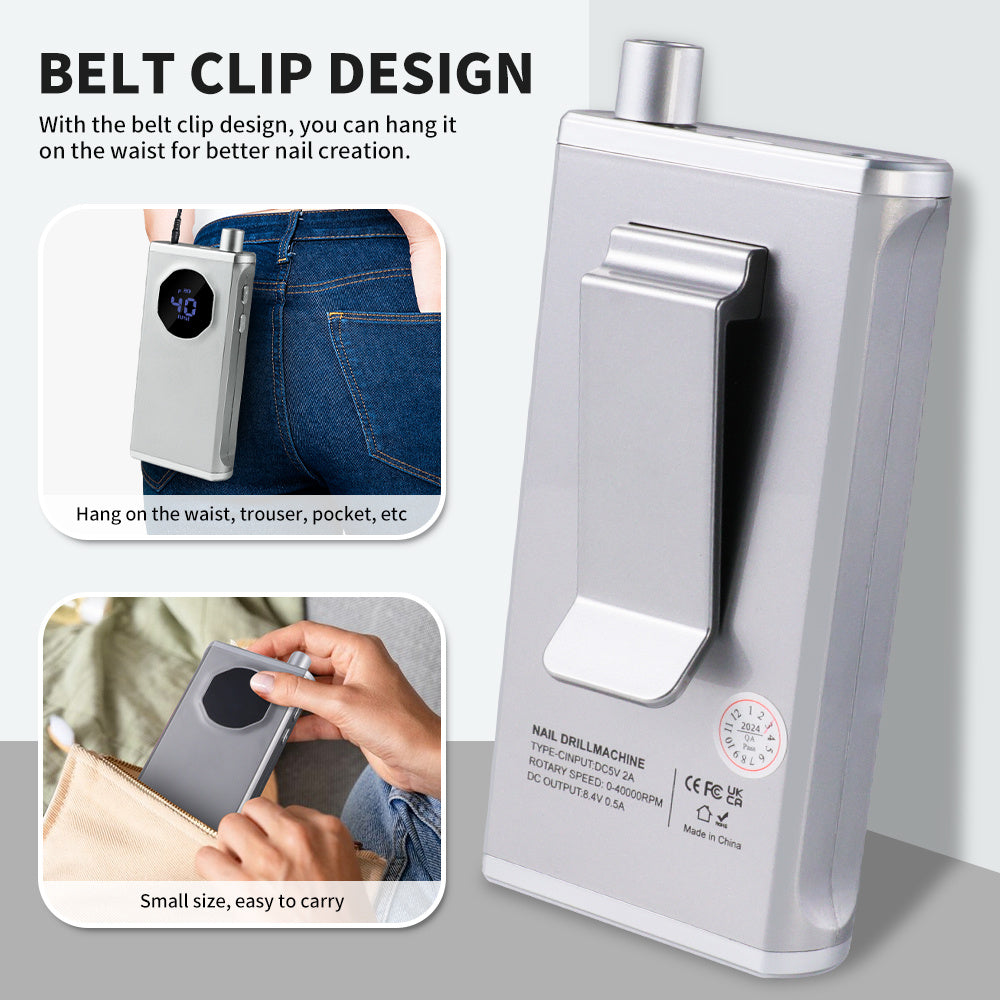 US Local Professional Nail Drill, 40000RPM Electric Nail File For Acrylic Gel Nails Polishing Removing, Rechargeable Portable Cordless Nail Drill Kit With Full Set Of Accessories At Salon Home