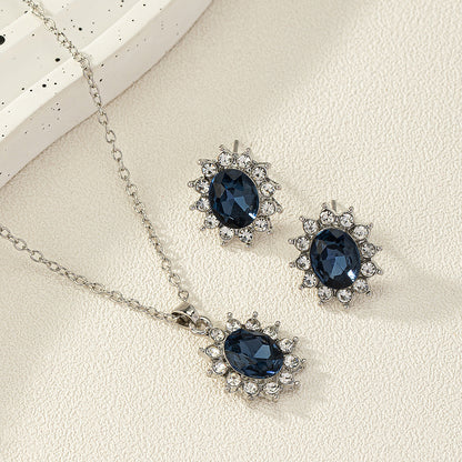 European And American Fashion SUNFLOWER Zircon Ear Stud Necklace Suit