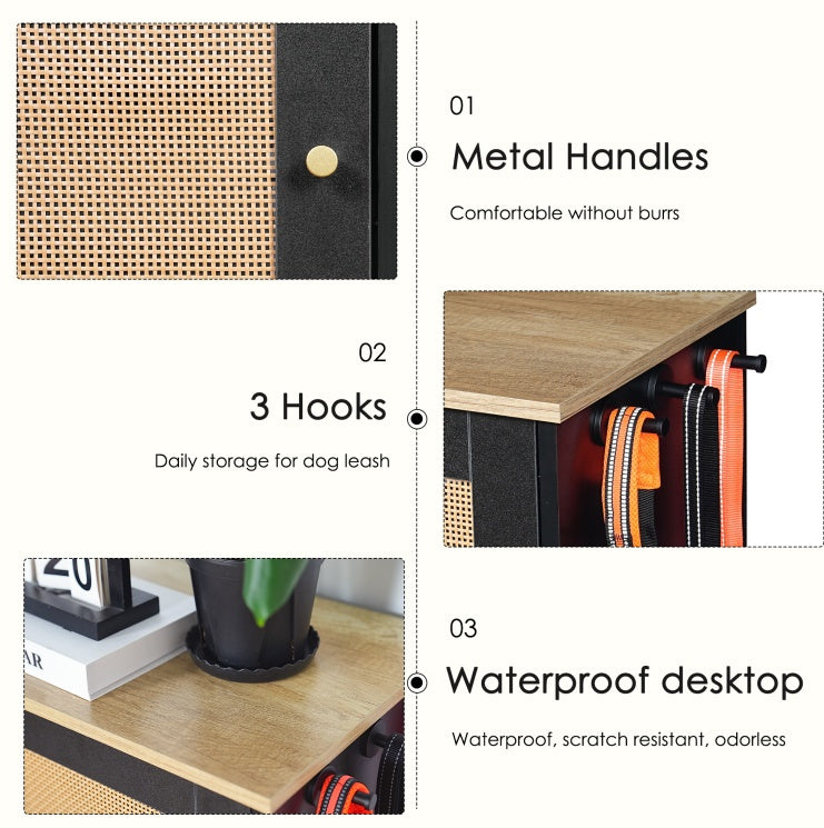 US Local Feeding Station With 1 Locker, Pet Feeding Station With 2 Overhead Dog Bowls, Side Hooks, Anti-Tipping Kit, Concealed Pet Feeding Station For Feeding And Drinking, Black