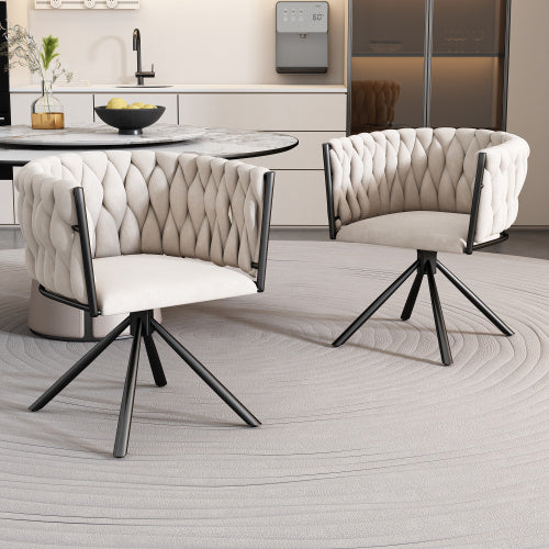 UK Local Velvet Dining Chair, Single Light Luxury Living Room Bedroom Swivel Chair, Leisure Swivel Chair With Four Metal Support Legs, Beige