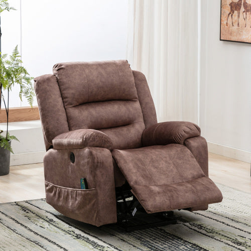 UK Local Electric Power Lift Recliner Chair Sofa With Massage And Heat For Elderly 2 Side Pockets USB Ports Single Recliner Chairs For Living Room Overstuffed Breathable Fabric Reclining