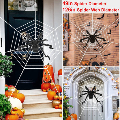 US Local 1 Pc Halloween Decorations Spider Outdoor 49inch Halloween Spider With 126 Inch Tarantula Mega Spider Web Hairy Poseable Scary Spider Outdoor Yard Creepy Decor Spider Stretch Cobweb