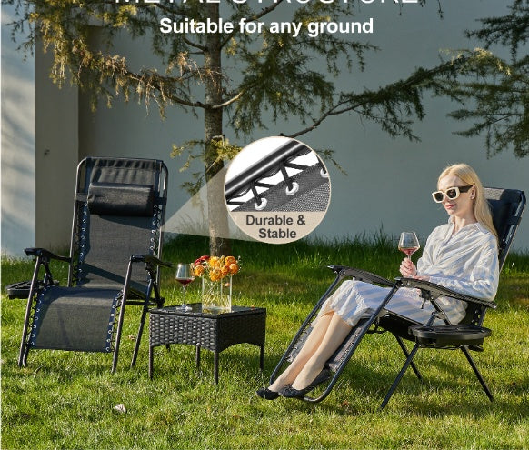 US Local Set Of 2 Zero Cravity Lounge Chairs,Outdoor Patio Folding Recliners For Pool Beach With Pillow And Cup Holder