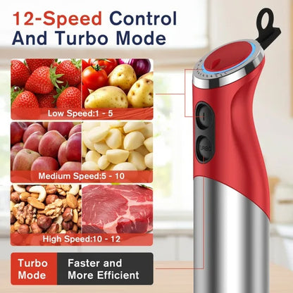 US Local 5 In 1 Immersion Blender Handheld 12 Speed Mode Hand Blender, Stainless Steel Blade With Mixing Beaker,
