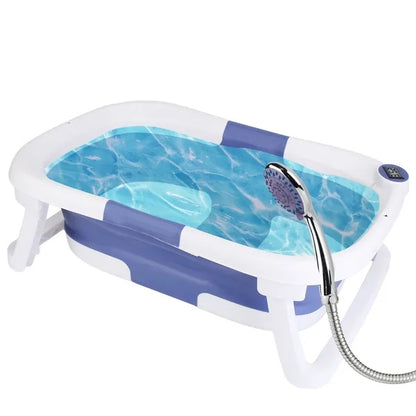 US Local Baby Bath Tub With Thermometer Collapsible Travel-Friendly 0-24Months Baby Bathtub