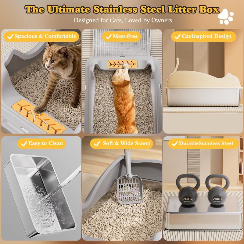 US Local Large Stainless Steel Cat Litter Box