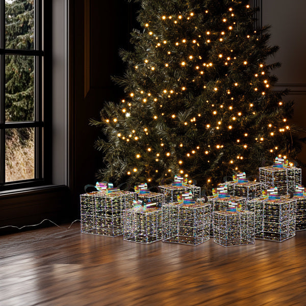 US Local 3pcs 7.5in-6.3in-5in Colorful Gift Box, Christmas Lighting Gift Box