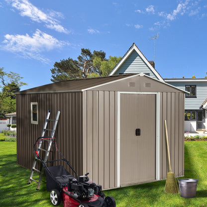 US Local 10x8ft Outdoor Metal Storage Shed With Metal Floor Base,with Window,Grey