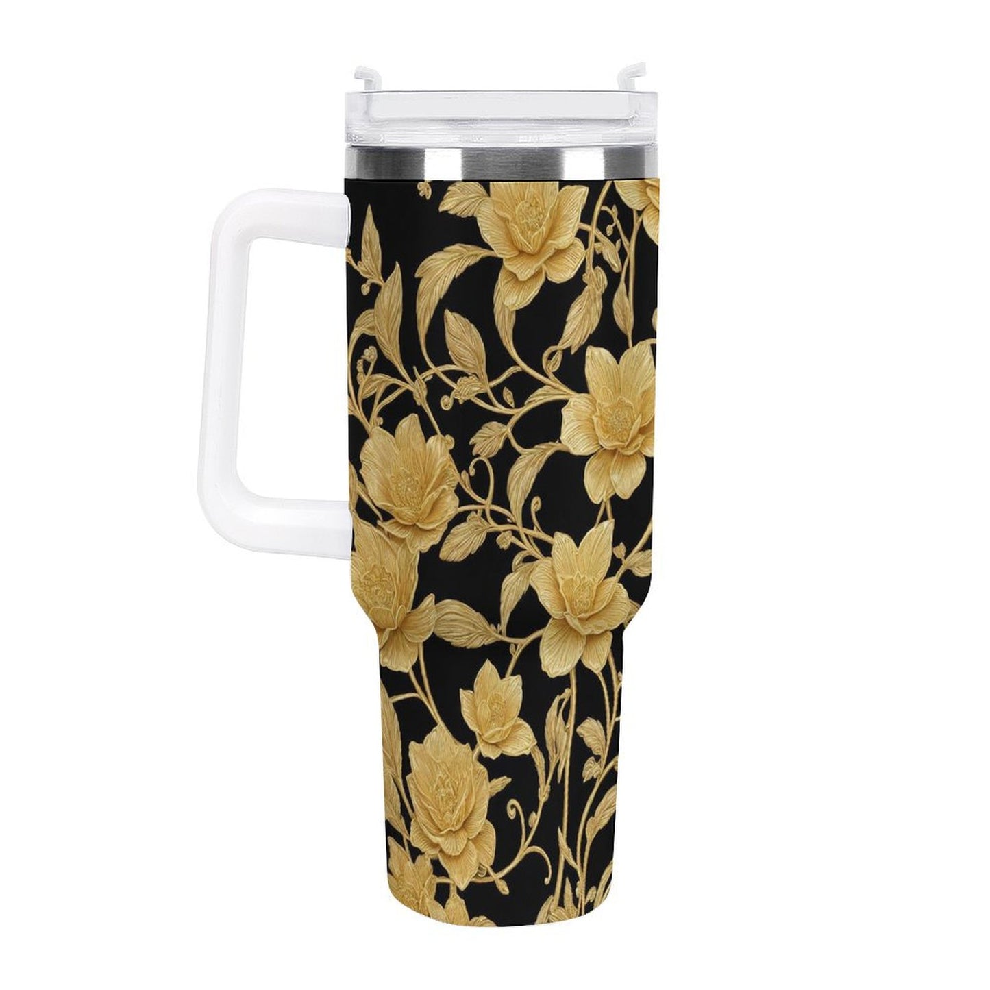 PHDT00033 POD US Local Tumbler 40 oz Large Capacity Car Cup Gold, Flowers