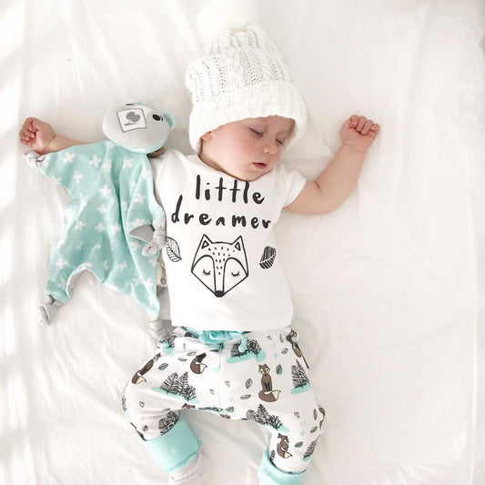 US Local Newborn Baby Clothes Set T-shirt Tops Pants Little Boys and Girls Outfits