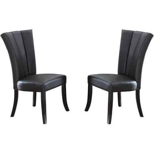 US Local Black Faux Leather Upholstered Lines Back Set Of 2pc Chairs Dining Room Wide Flair Back Chair